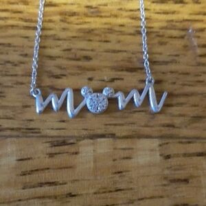 Disney Silver Necklace with Mickey and 'Mom' Design By Rebecca Hook